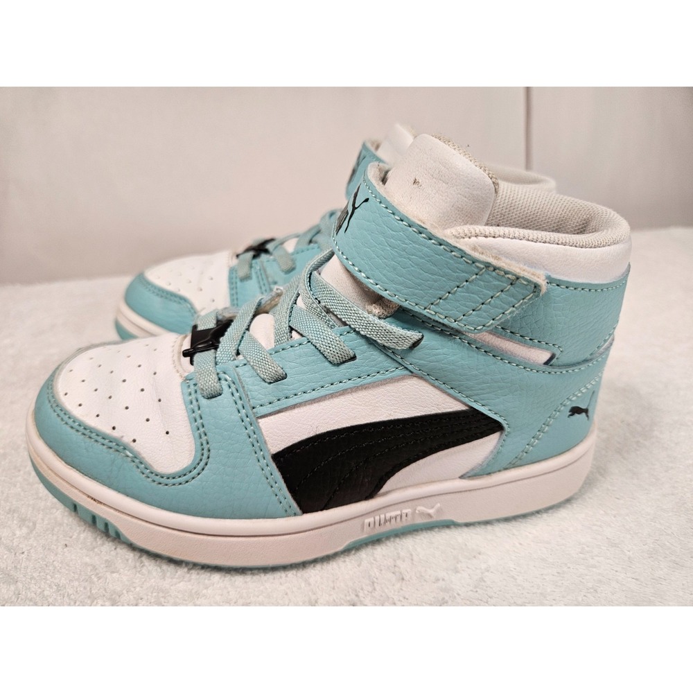 PUMA Rebound LayUp Black White Teal Youth Size 12C Sneakers Shoes
